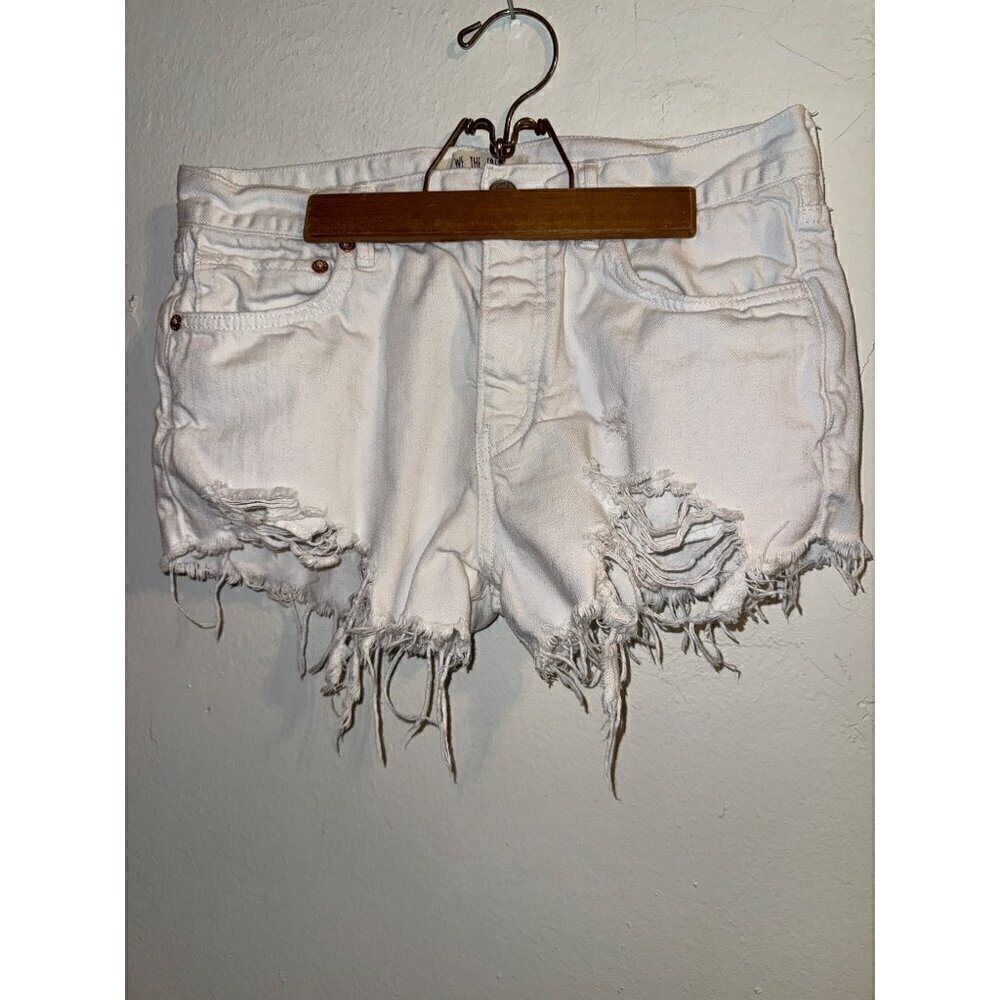 We the Free White Denim Cut Button fly distress Summer Vacation Beach Shorts 27"